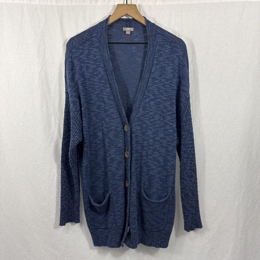 J. Jill Blue Cotton Blend Longline Slouchy Coastal Button Cardigan Women’s Sz XL